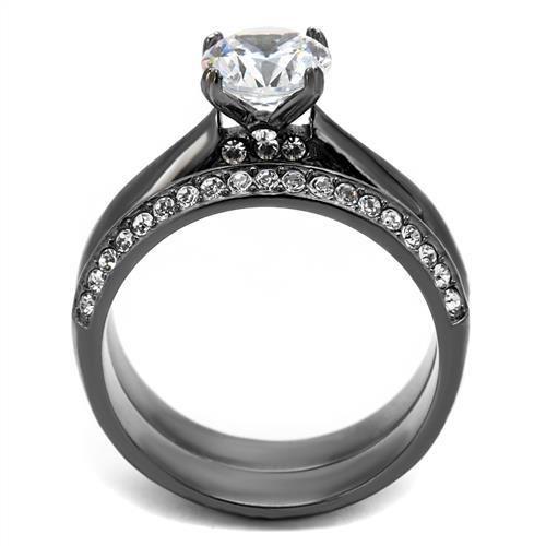 TK2797 - IP Light Black  (IP Gun) Stainless Steel Ring with AAA Grade CZ  in Clear Alamode