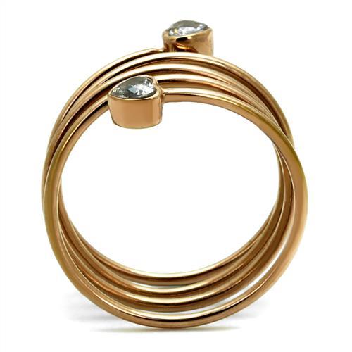 TK2836 - IP Rose Gold(Ion Plating) Stainless Steel Ring with AAA Grade CZ  in Clear Alamode