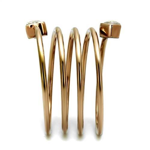 TK2836 - IP Rose Gold(Ion Plating) Stainless Steel Ring with AAA Grade CZ  in Clear Alamode