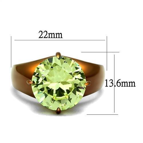 TK2839 - IP Coffee light Stainless Steel Ring with AAA Grade CZ  in Apple Green color Alamode
