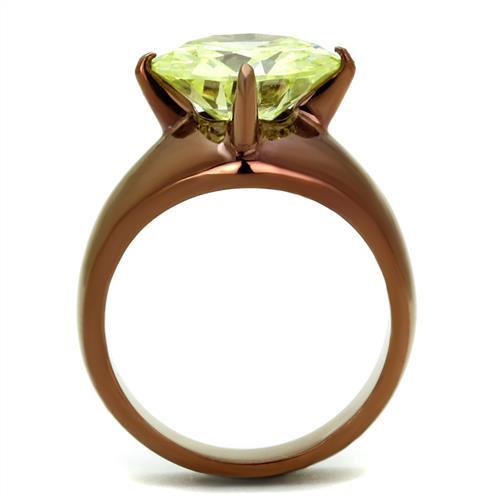 TK2839 - IP Coffee light Stainless Steel Ring with AAA Grade CZ  in Apple Green color Alamode