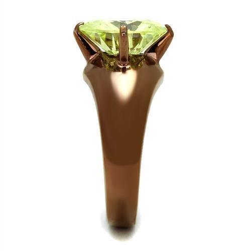 TK2839 - IP Coffee light Stainless Steel Ring with AAA Grade CZ  in Apple Green color Alamode