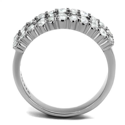 TK2866 - High polished (no plating) Stainless Steel Ring with AAA Grade CZ  in Clear Alamode