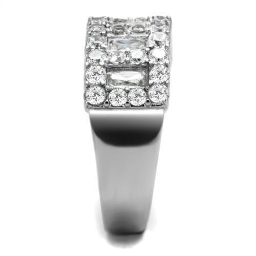 TK2866 - High polished (no plating) Stainless Steel Ring with AAA Grade CZ  in Clear Alamode