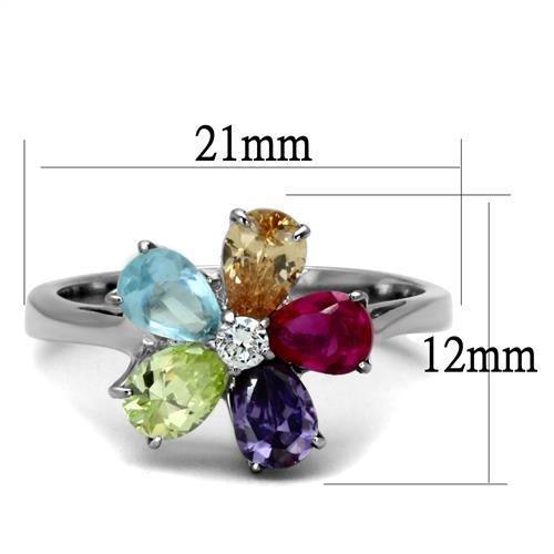 TK2867 - High polished (no plating) Stainless Steel Ring with AAA Grade CZ  in Multi Color Alamode