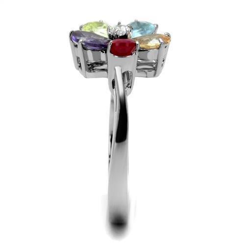 TK2867 - High polished (no plating) Stainless Steel Ring with AAA Grade CZ  in Multi Color Alamode