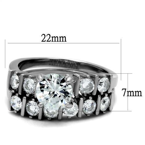 TK2869 - High polished (no plating) Stainless Steel Ring with AAA Grade CZ  in Clear Alamode