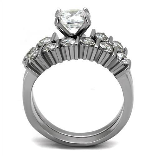 TK2869 - High polished (no plating) Stainless Steel Ring with AAA Grade CZ  in Clear Alamode