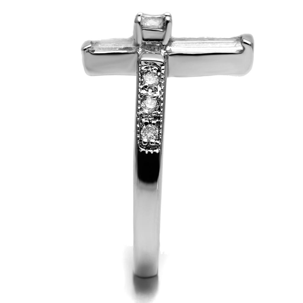 TK2871 - High polished (no plating) Stainless Steel Ring with AAA Grade CZ  in Clear-3