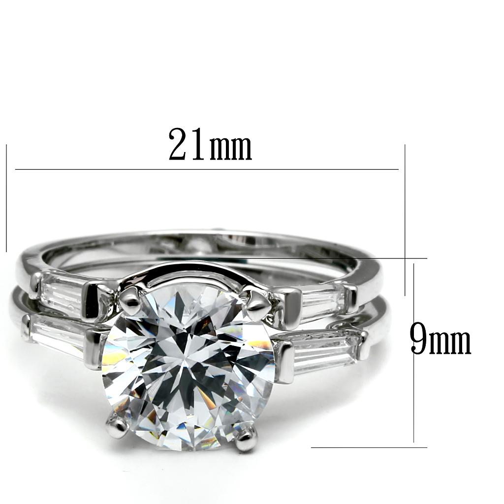 TK2878 - High polished (no plating) Stainless Steel Ring with AAA Grade CZ  in Clear Alamode