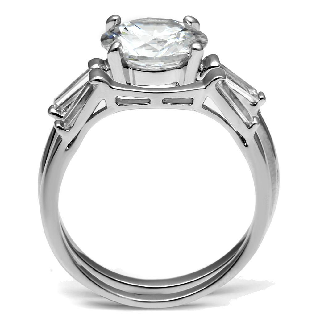 TK2878 - High polished (no plating) Stainless Steel Ring with AAA Grade CZ  in Clear Alamode