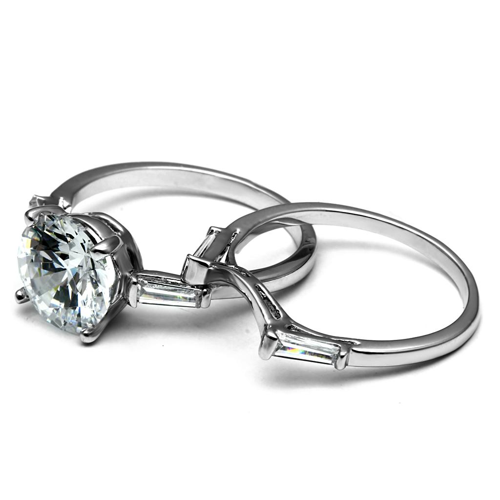 TK2878 - High polished (no plating) Stainless Steel Ring with AAA Grade CZ  in Clear Alamode