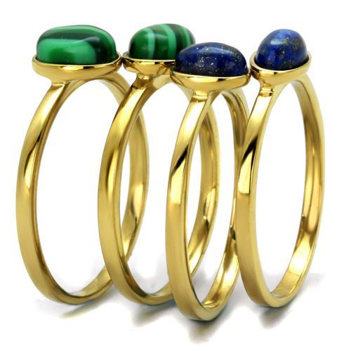 TK2905 - IP Gold(Ion Plating) Stainless Steel Ring with Synthetic MALACHITE in Emerald Alamode