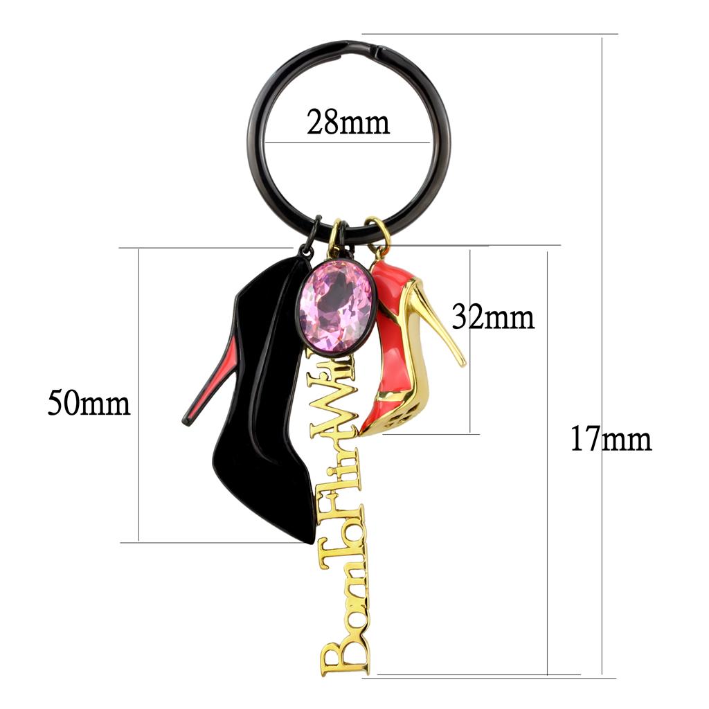 TK2913 - IP Gold+ IP Black (Ion Plating) Stainless Steel Key Ring with AAA Grade CZ  in Rose-1
