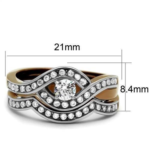TK2953 - Two Tone IP Light Brown (IP Light coffee) Stainless Steel Ring with AAA Grade CZ  in Clear Alamode
