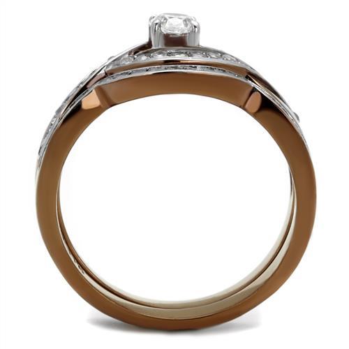 TK2953 - Two Tone IP Light Brown (IP Light coffee) Stainless Steel Ring with AAA Grade CZ  in Clear Alamode