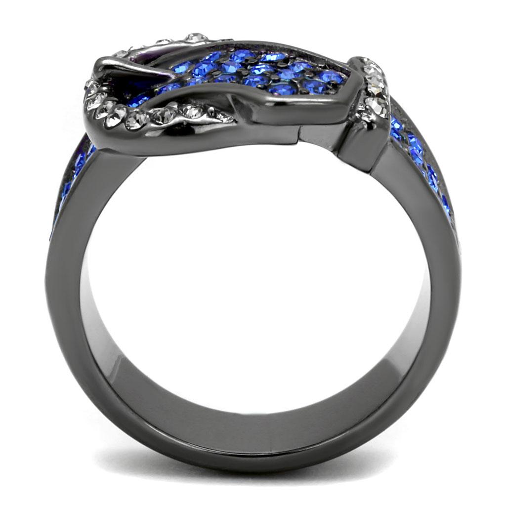 TK2995 - IP Light Black  (IP Gun) Stainless Steel Ring with Top Grade Crystal  in Multi Color Alamode