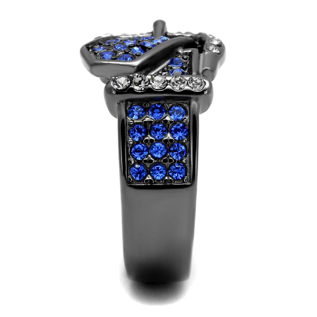 TK2995 - IP Light Black  (IP Gun) Stainless Steel Ring with Top Grade Crystal  in Multi Color Alamode