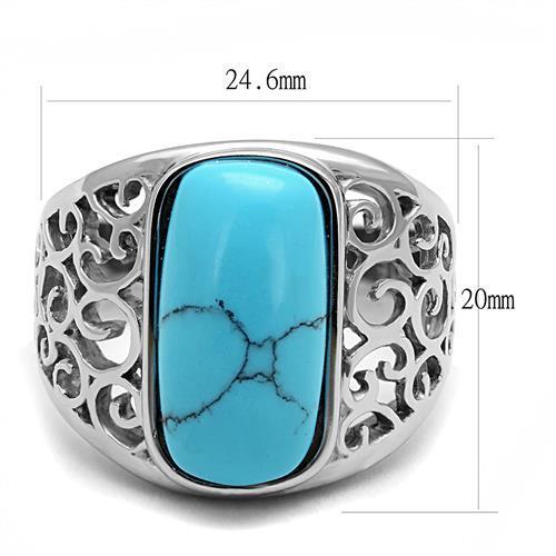 TK3043 - High polished (no plating) Stainless Steel Ring with Synthetic Turquoise in Sea Blue Alamode