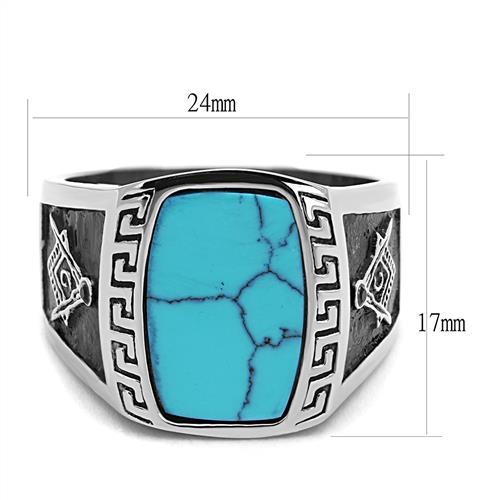 TK3044 - High polished (no plating) Stainless Steel Ring with Synthetic Turquoise in Sea Blue Alamode