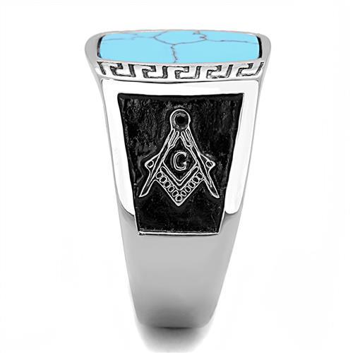 TK3044 - High polished (no plating) Stainless Steel Ring with Synthetic Turquoise in Sea Blue Alamode