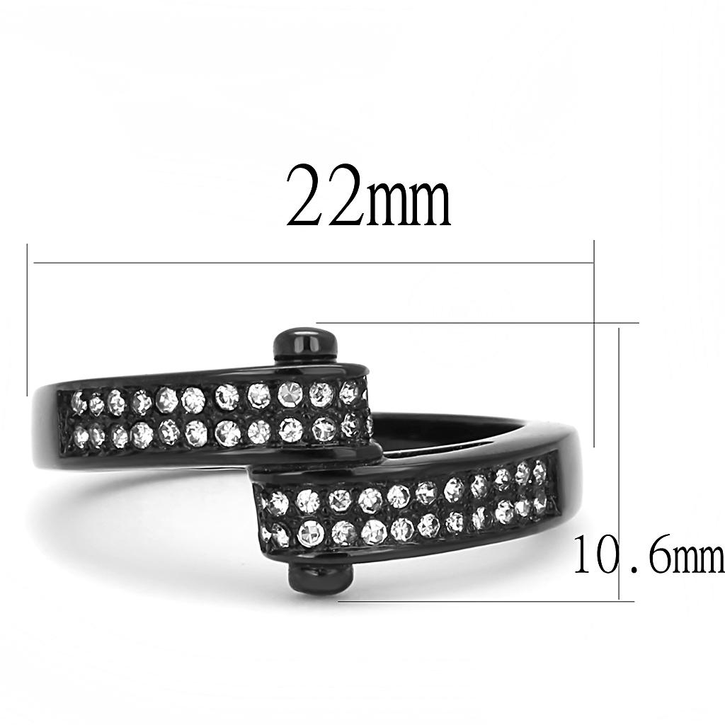 TK3049 - IP Black(Ion Plating) Stainless Steel Ring with Top Grade Crystal  in Clear-1