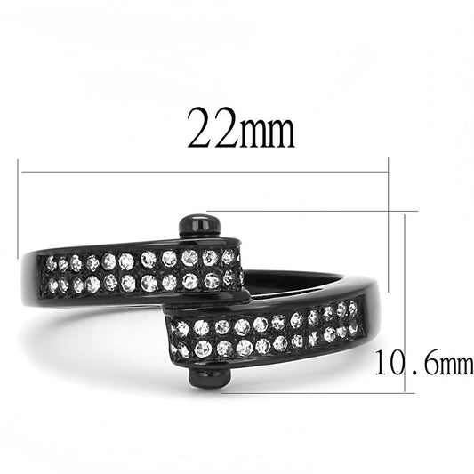 TK3049 - IP Black(Ion Plating) Stainless Steel Ring with Top Grade Crystal  in Clear-1
