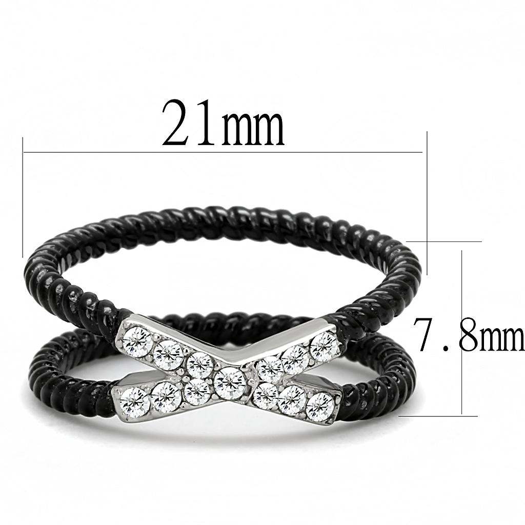 TK3053 - Two-Tone IP Black (Ion Plating) Stainless Steel Ring with Top Grade Crystal  in Clear Alamode