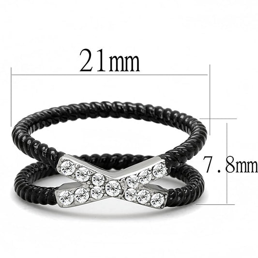 TK3053 - Two-Tone IP Black (Ion Plating) Stainless Steel Ring with Top Grade Crystal  in Clear Alamode