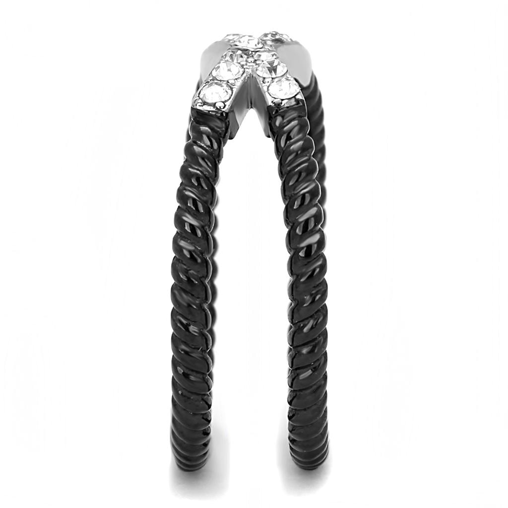TK3053 - Two-Tone IP Black (Ion Plating) Stainless Steel Ring with Top Grade Crystal  in Clear Alamode