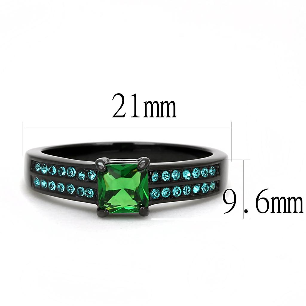 TK3064 - IP Black(Ion Plating) Stainless Steel Ring with Synthetic Synthetic Glass in Emerald Alamode