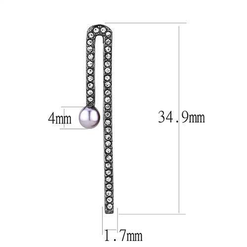TK3161 - IP Light Black  (IP Gun) Stainless Steel Earrings with Synthetic Pearl in Light Amethyst-1