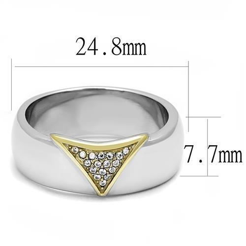 TK3187 - Two-Tone IP Gold (Ion Plating) Stainless Steel Ring with AAA Grade CZ  in Clear Alamode