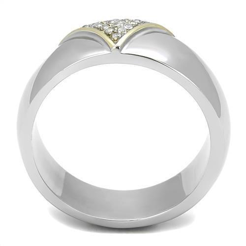 TK3187 - Two-Tone IP Gold (Ion Plating) Stainless Steel Ring with AAA Grade CZ  in Clear Alamode