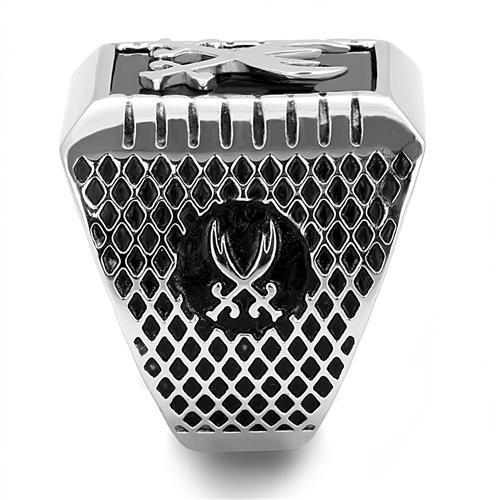 TK3191 - High polished (no plating) Stainless Steel Ring with Semi-Precious Onyx in Jet-3