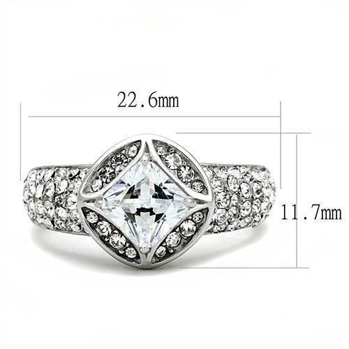 TK3206 - High polished (no plating) Stainless Steel Ring with AAA Grade CZ  in Clear-1
