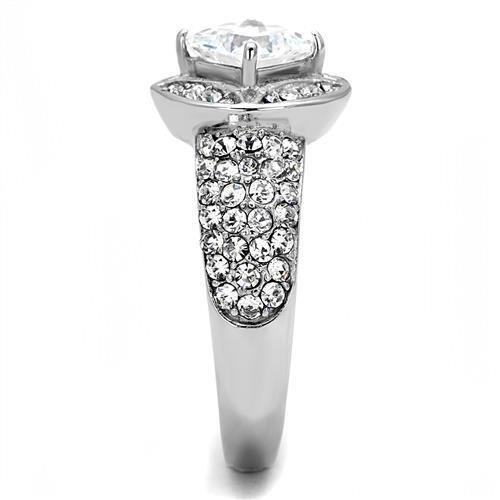 TK3206 - High polished (no plating) Stainless Steel Ring with AAA Grade CZ  in Clear-3