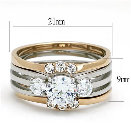TK3212 - Two-Tone IP Rose Gold Stainless Steel Ring with AAA Grade CZ  in Clear Alamode