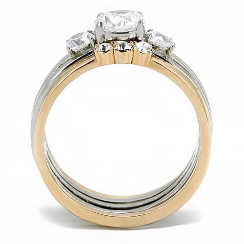 TK3212 - Two-Tone IP Rose Gold Stainless Steel Ring with AAA Grade CZ  in Clear Alamode