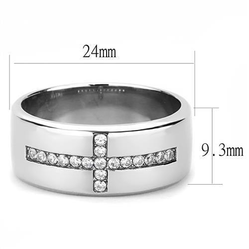TK3225 - High polished (no plating) Stainless Steel Ring with AAA Grade CZ  in Clear Alamode
