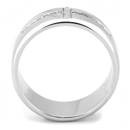 TK3225 - High polished (no plating) Stainless Steel Ring with AAA Grade CZ  in Clear Alamode