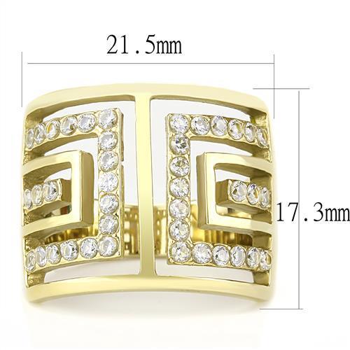 TK3238 - IP Gold(Ion Plating) Stainless Steel Ring with AAA Grade CZ  in Clear Alamode