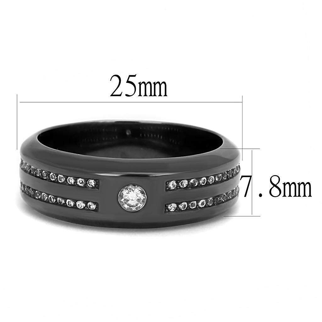 TK3275 - IP Light Black  (IP Gun) Stainless Steel Ring with AAA Grade CZ  in Clear Alamode