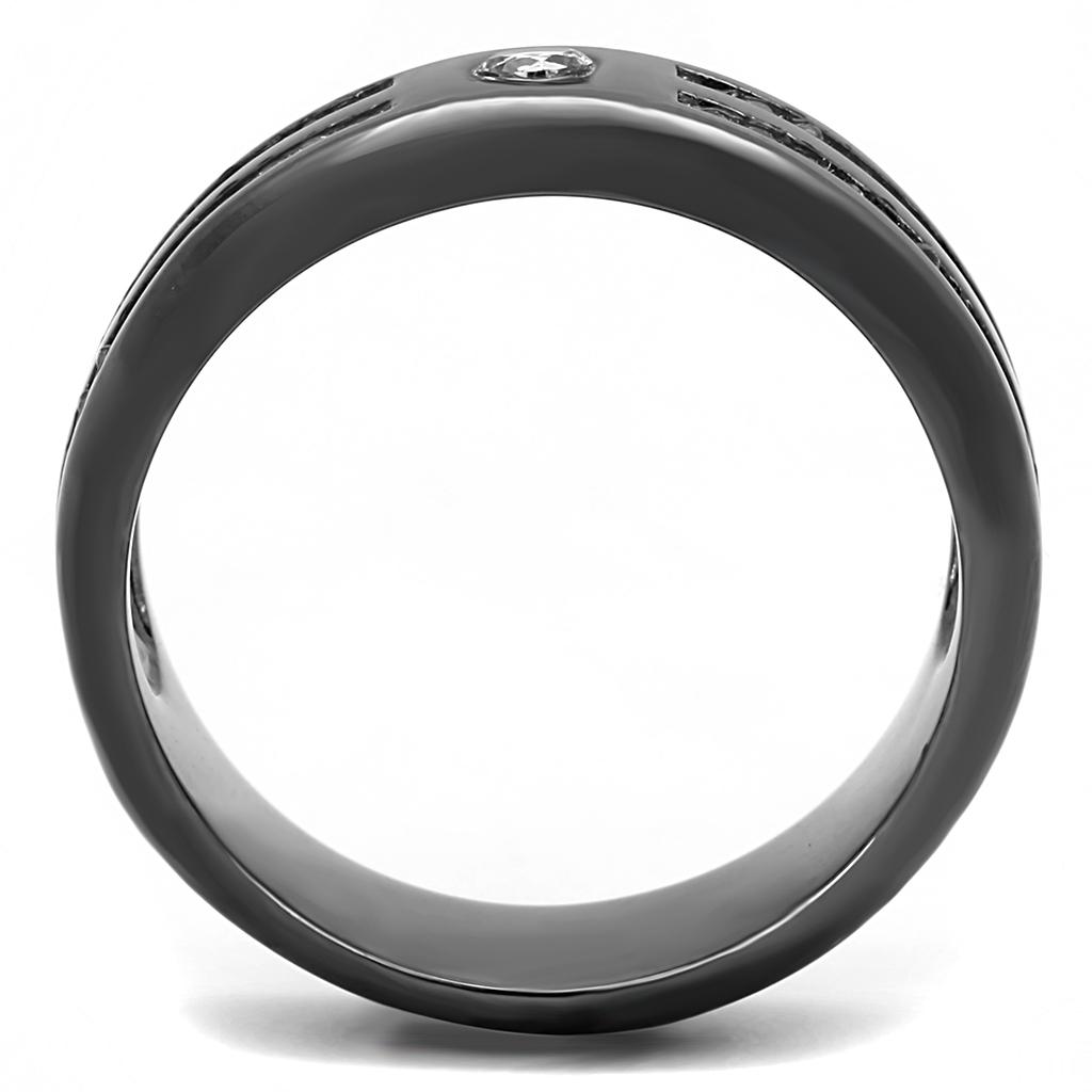 TK3275 - IP Light Black  (IP Gun) Stainless Steel Ring with AAA Grade CZ  in Clear Alamode