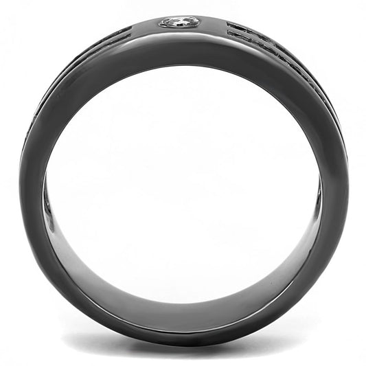 TK3275 - IP Light Black  (IP Gun) Stainless Steel Ring with AAA Grade CZ  in Clear Alamode