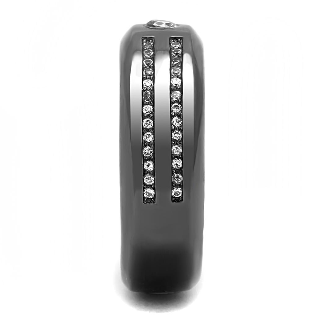 TK3275 - IP Light Black  (IP Gun) Stainless Steel Ring with AAA Grade CZ  in Clear Alamode