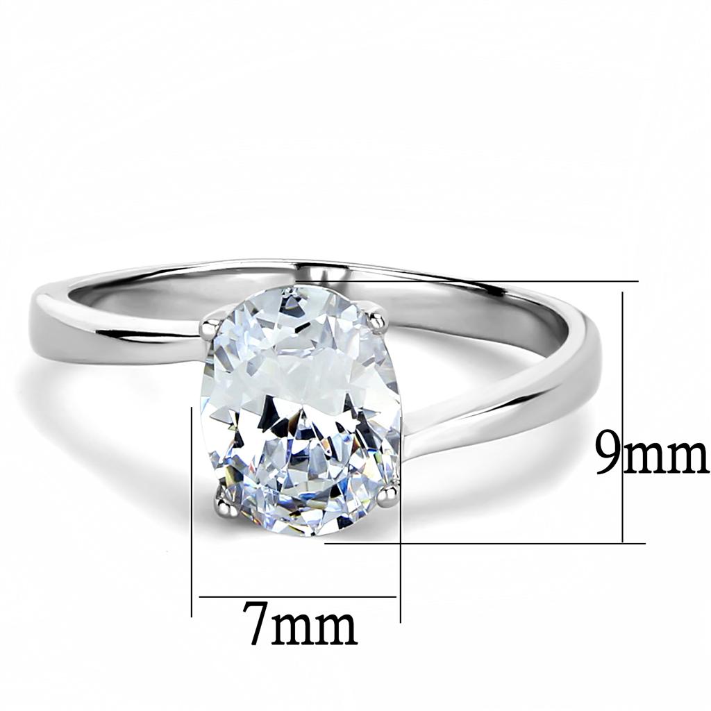 TK3433 - High polished (no plating) Stainless Steel Ring with AAA Grade CZ  in Clear Alamode
