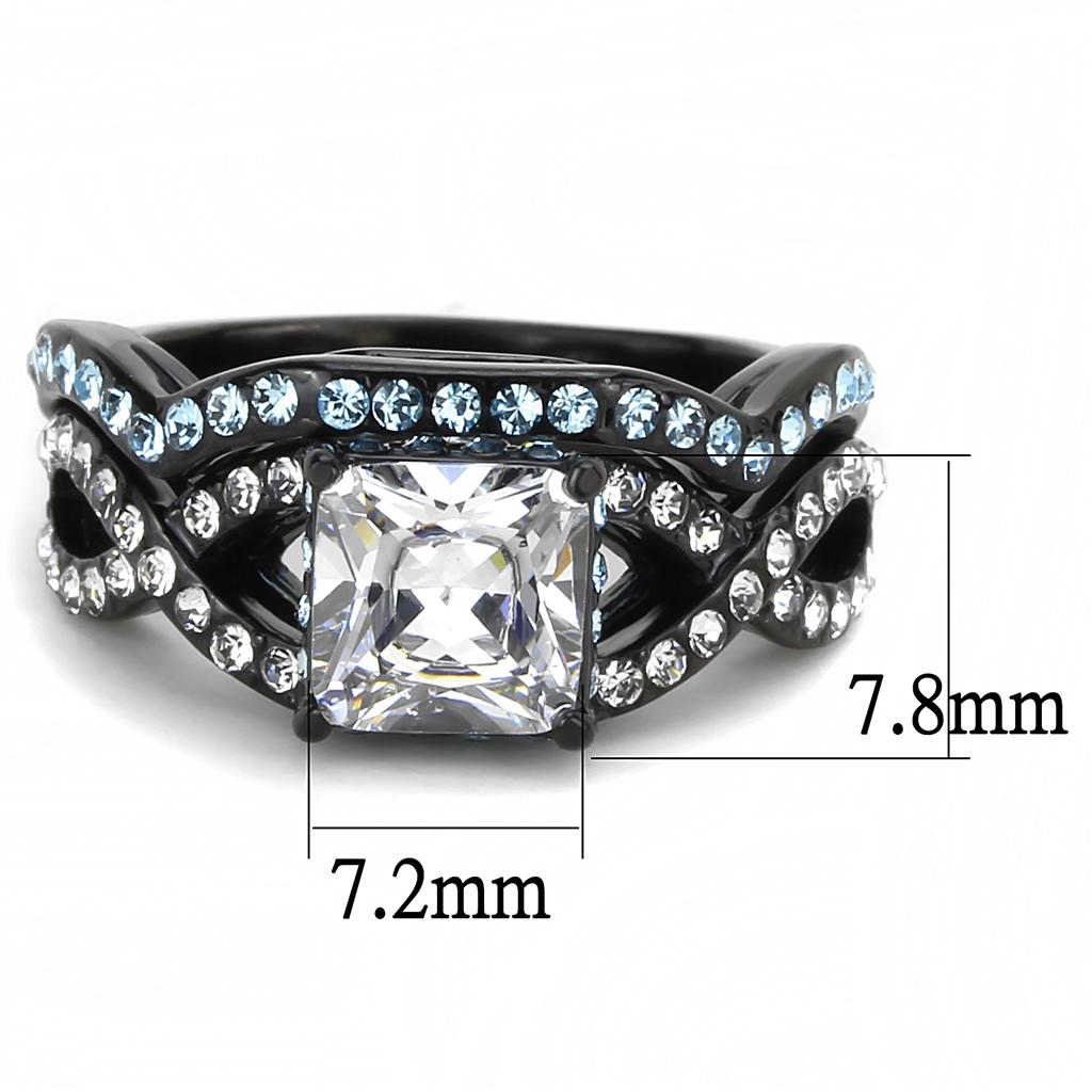 TK3457 - IP Black(Ion Plating) Stainless Steel Ring with AAA Grade CZ  in Clear-1