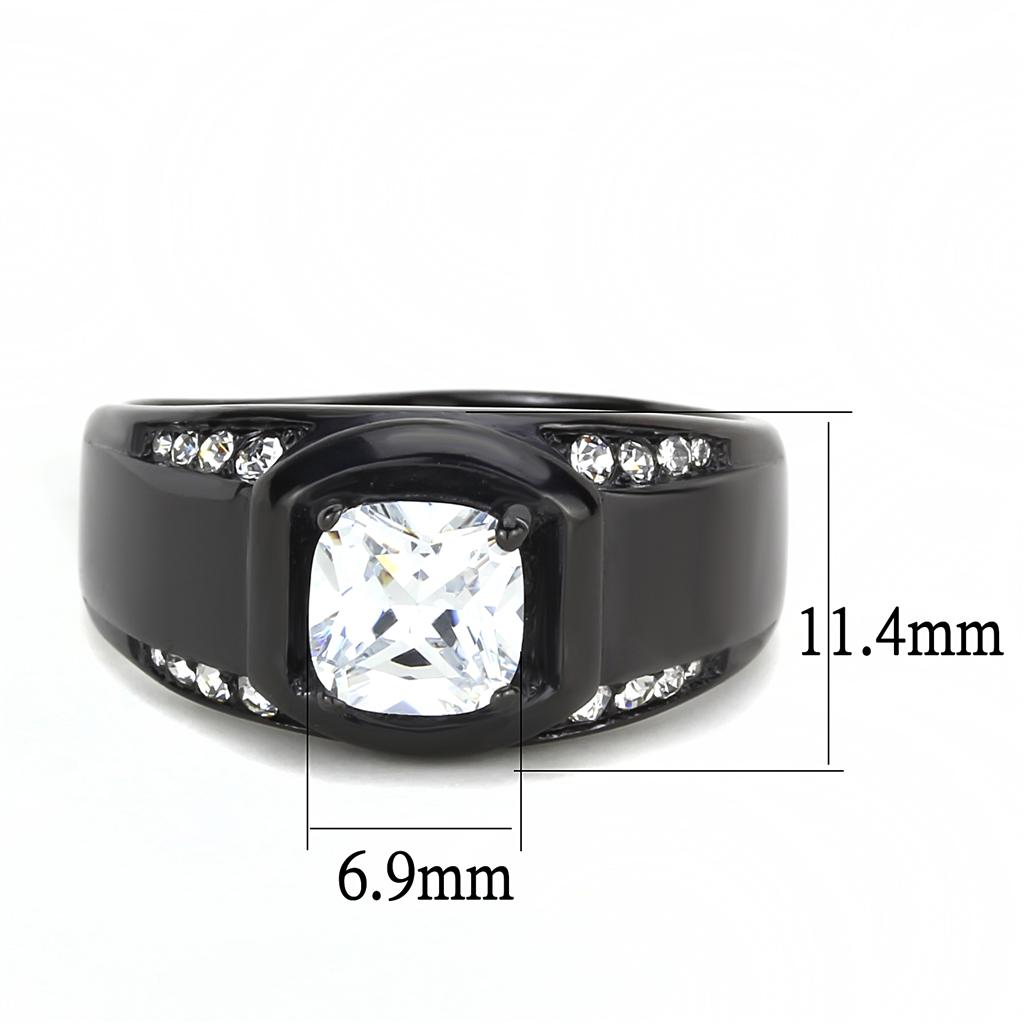 TK3467 - IP Black(Ion Plating) Stainless Steel Ring with AAA Grade CZ  in Clear Alamode