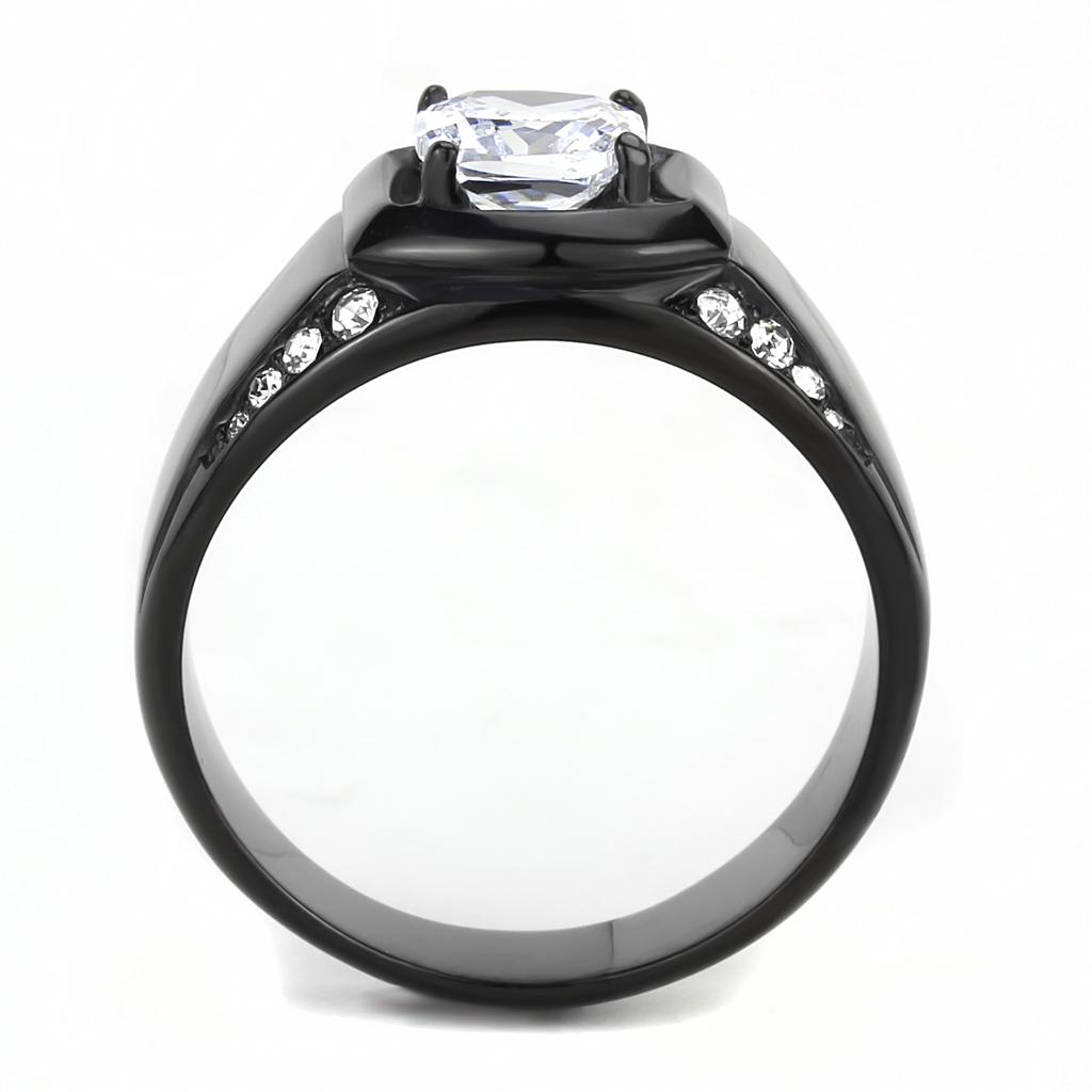TK3467 - IP Black(Ion Plating) Stainless Steel Ring with AAA Grade CZ  in Clear Alamode